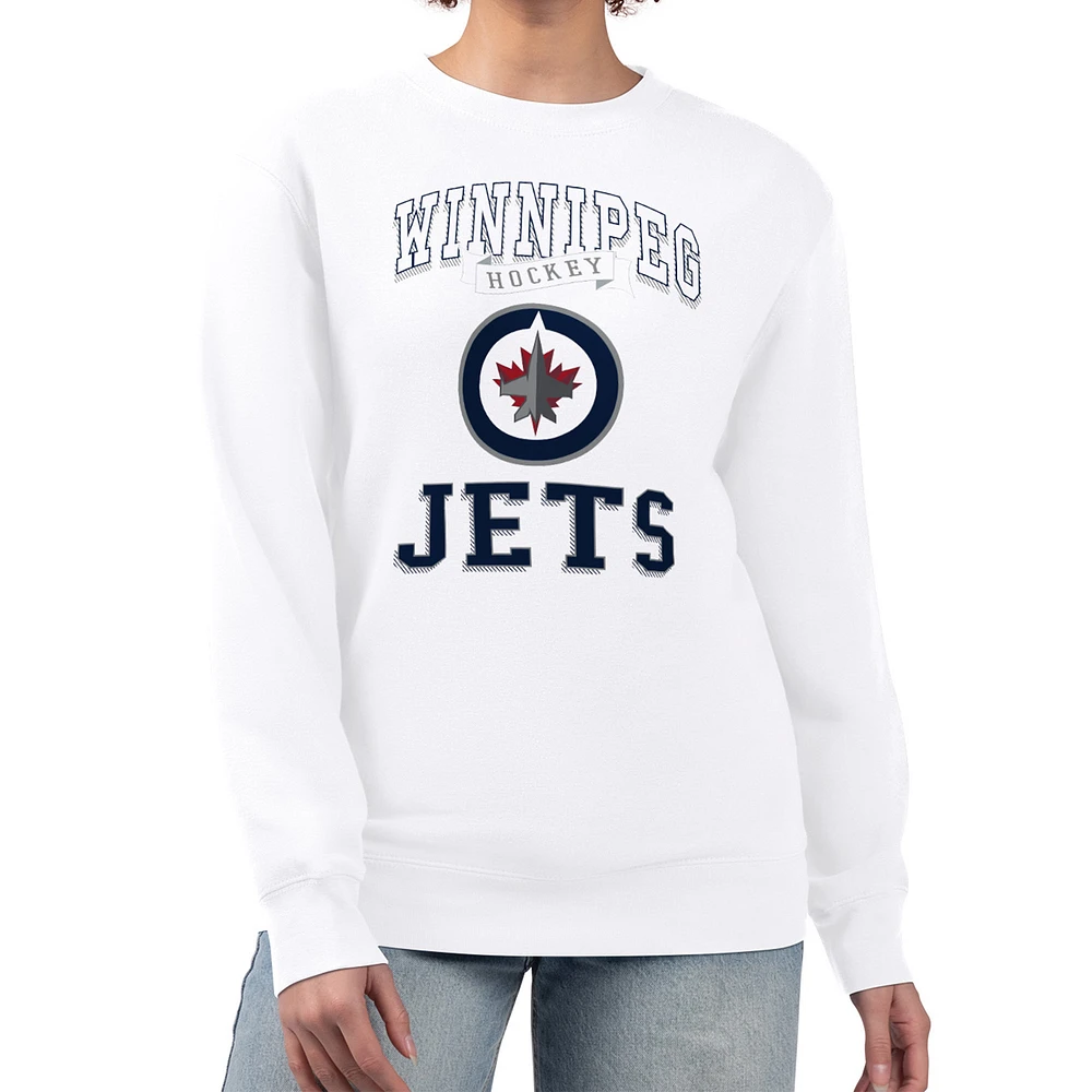 Women's G-III 4Her by Carl Banks White Winnipeg Jets Team Logo Tri-Blend Fleece Pullover Sweatshirt
