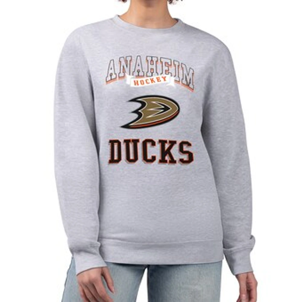 Women's G-III 4Her by Carl Banks Heather Gray Anaheim Ducks Team Logo Tri-Blend Fleece Pullover Sweatshirt