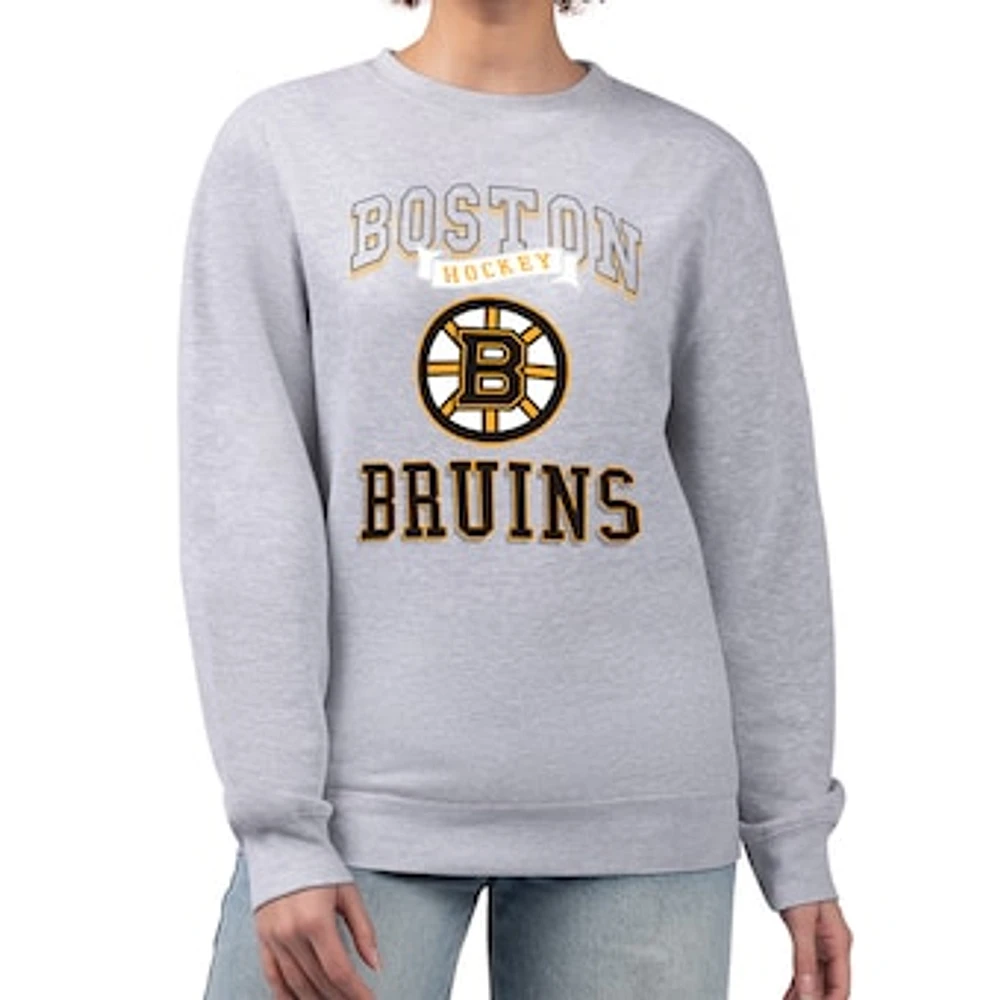 Women's G-III 4Her by Carl Banks Heather Gray Boston Bruins Team Logo Tri-Blend Fleece Pullover Sweatshirt
