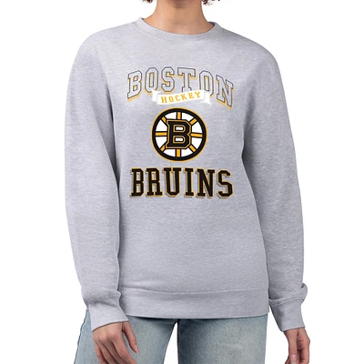 Women's G-III 4Her by Carl Banks Heather Gray Boston Bruins Team Logo Tri-Blend Fleece Pullover Sweatshirt
