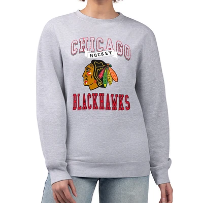 Women's G-III 4Her by Carl Banks Heather Gray Chicago Blackhawks Team Logo Tri-Blend Fleece Pullover Sweatshirt