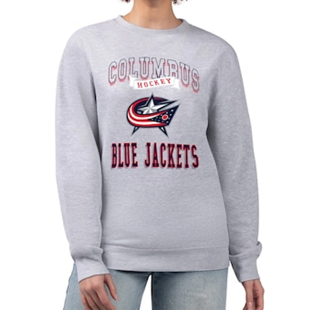 Women's G-III 4Her by Carl Banks Heather Gray Columbus Blue Jackets Team Logo Tri-Blend Fleece Pullover Sweatshirt