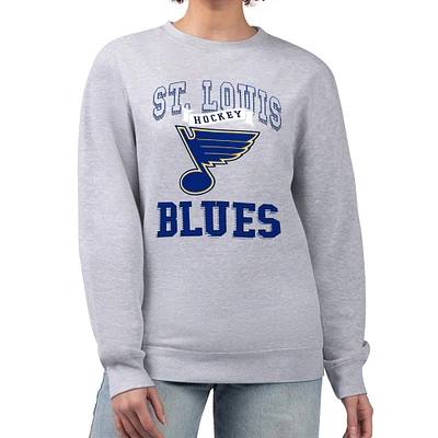 Women's G-III 4Her by Carl Banks Heather Gray St. Louis Blues Team Logo Tri-Blend Fleece Pullover Sweatshirt