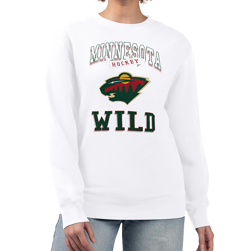 Women's G-III 4Her by Carl Banks White Minnesota Wild Team Logo Tri-Blend Fleece Pullover Sweatshirt