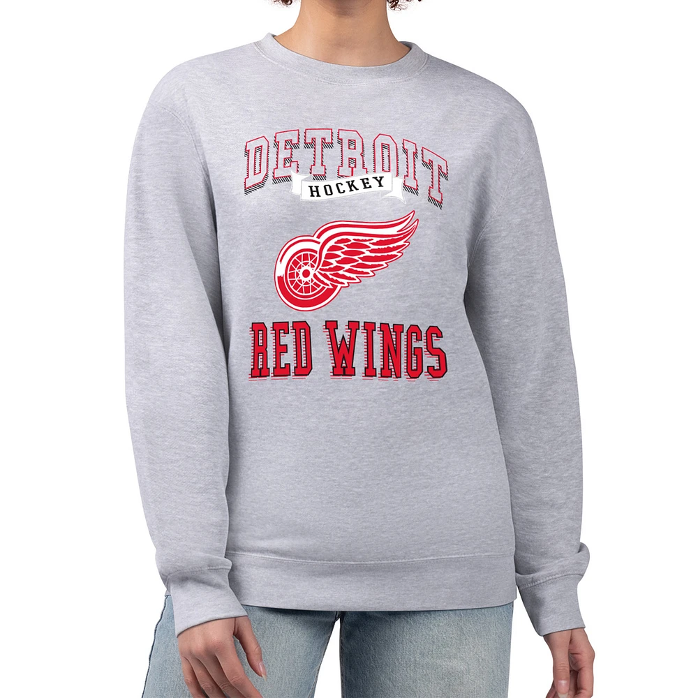 Women's G-III 4Her by Carl Banks Heather Gray Detroit Red Wings Team Logo Tri-Blend Fleece Pullover Sweatshirt