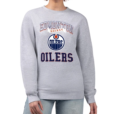 Women's G-III 4Her by Carl Banks Heather Gray Edmonton Oilers Team Logo Tri-Blend Fleece Pullover Sweatshirt