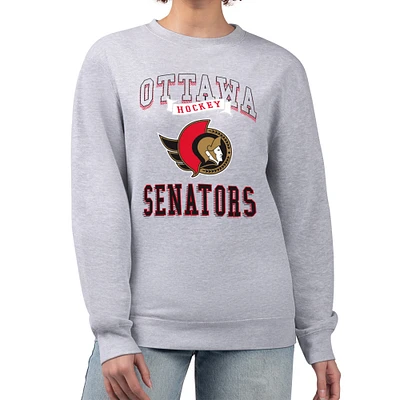 Women's G-III 4Her by Carl Banks Heather Gray Ottawa Senators Team Logo Tri-Blend Fleece Pullover Sweatshirt