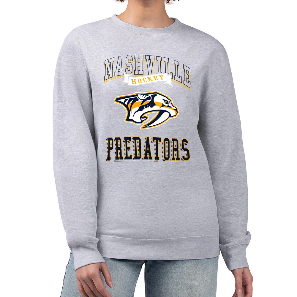 Women's G-III 4Her by Carl Banks Heather Gray Nashville Predators Team Logo Tri-Blend Fleece Pullover Sweatshirt