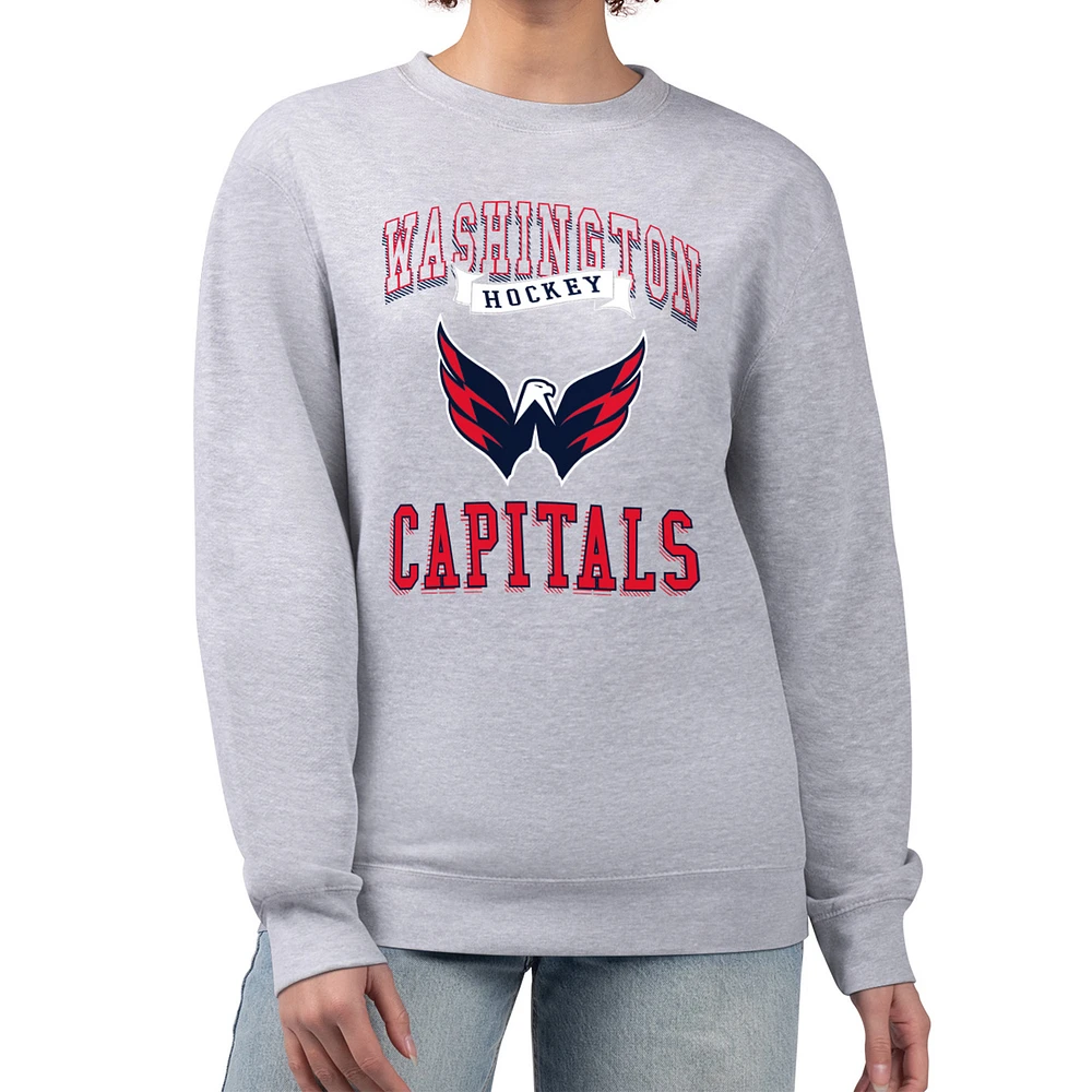 Women's G-III 4Her by Carl Banks Heather Gray Washington Capitals Team Logo Tri-Blend Fleece Pullover Sweatshirt