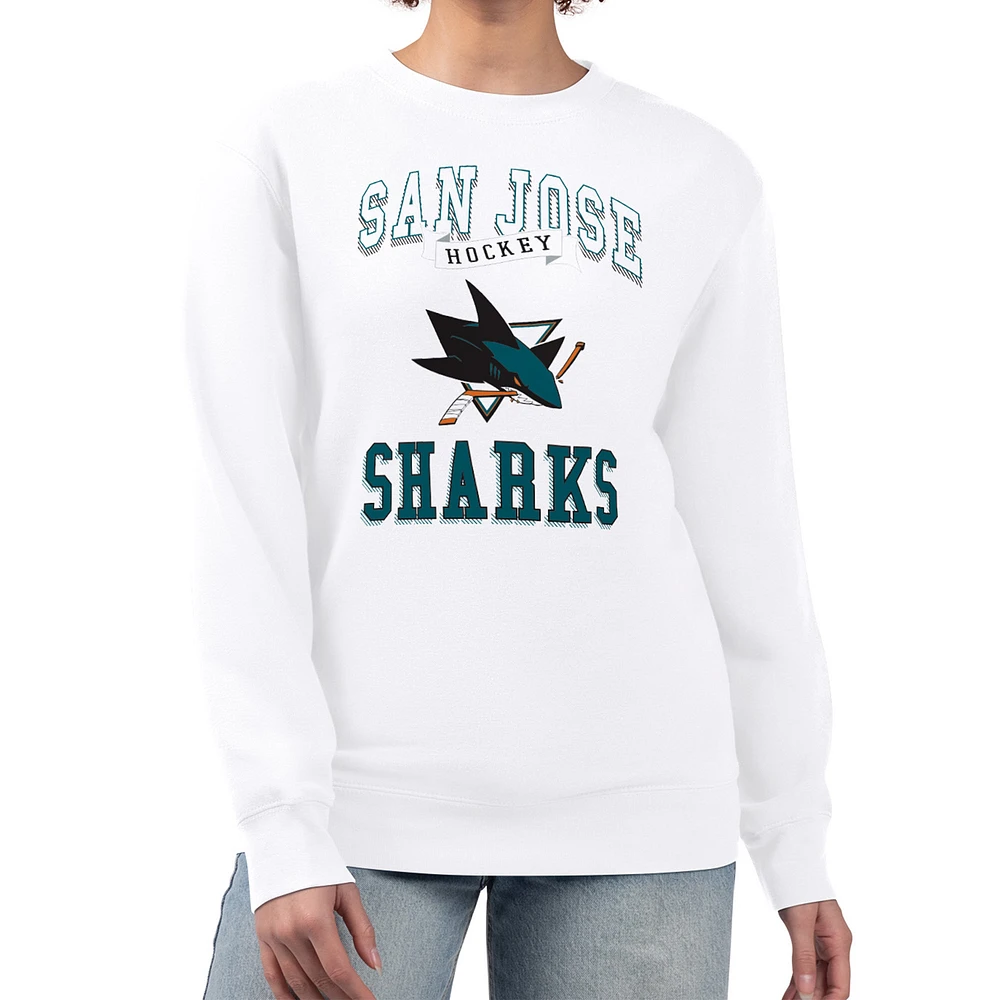 Women's G-III 4Her by Carl Banks White San Jose Sharks Team Logo Tri-Blend Fleece Pullover Sweatshirt