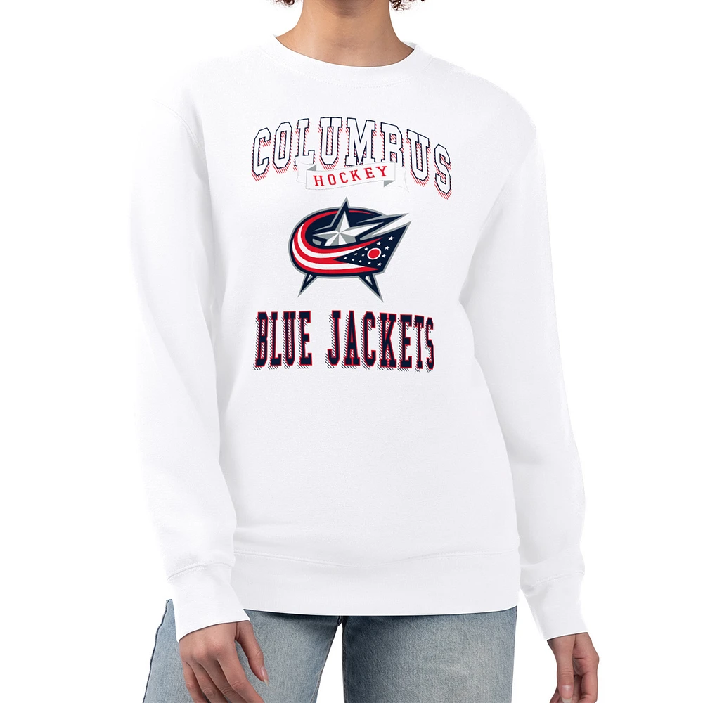 Women's G-III 4Her by Carl Banks White Columbus Blue Jackets Team Logo Tri-Blend Fleece Pullover Sweatshirt