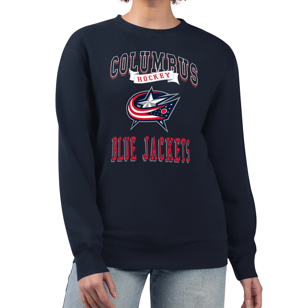 Women's G-III 4Her by Carl Banks Navy Columbus Blue Jackets Team Logo Tri-Blend Fleece Pullover Sweatshirt