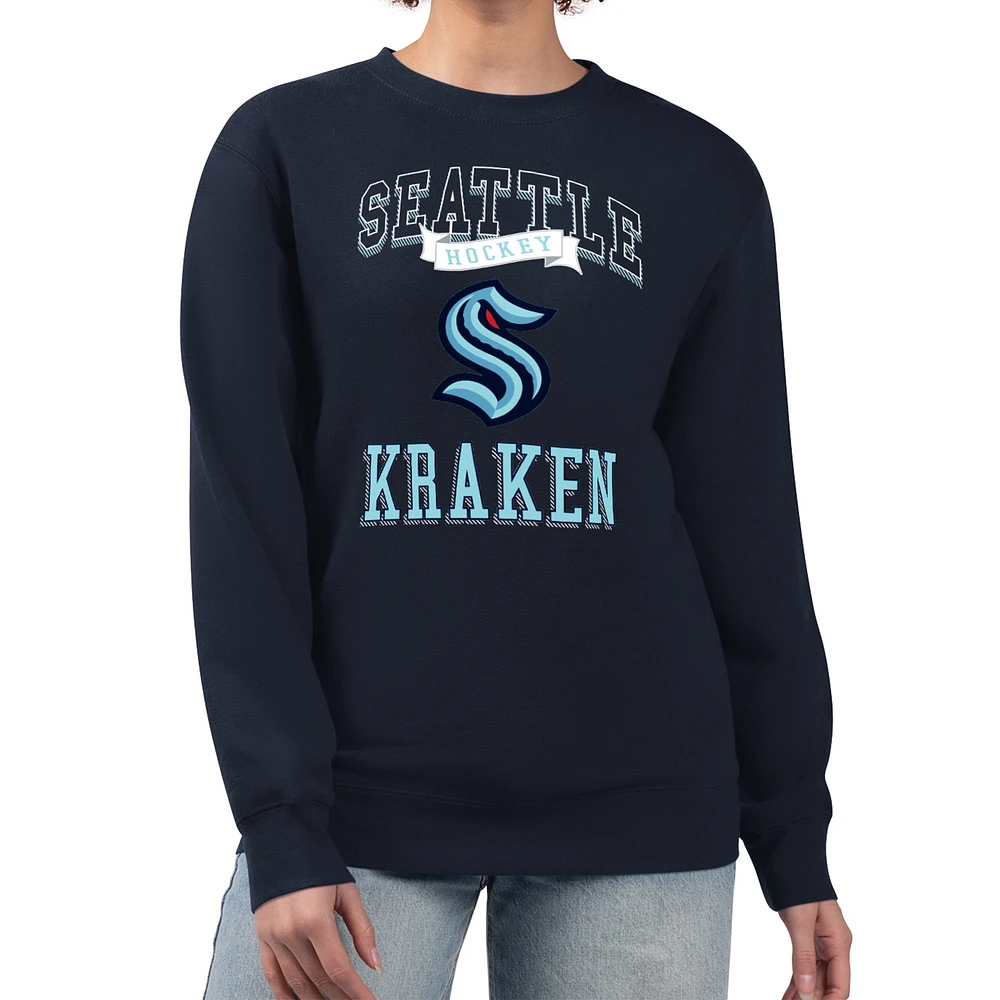 Women's G-III 4Her by Carl Banks Deep Sea Blue Seattle Kraken Team Logo Tri-Blend Fleece Pullover Sweatshirt