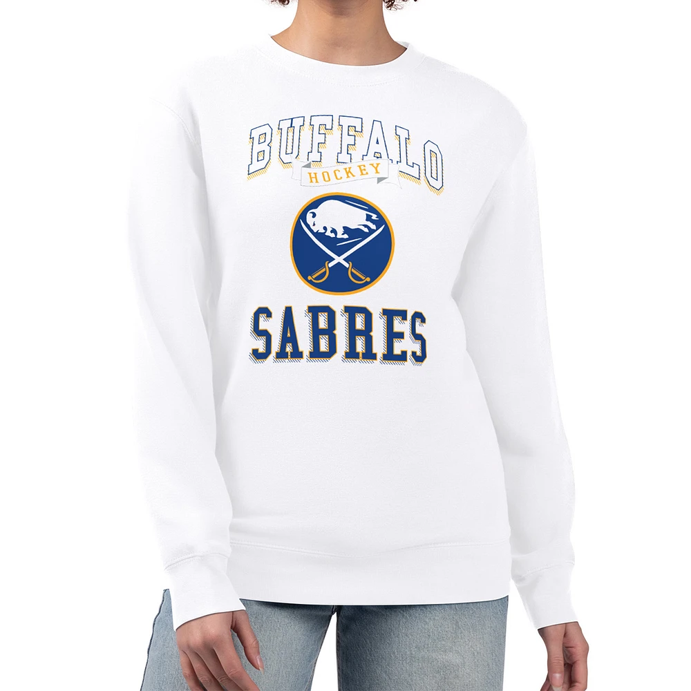 Women's G-III 4Her by Carl Banks White Buffalo Sabres Team Logo Tri-Blend Fleece Pullover Sweatshirt