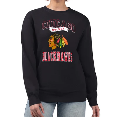 Women's G-III 4Her by Carl Banks Chicago Blackhawks Team Logo Tri-Blend Fleece Pullover Sweatshirt