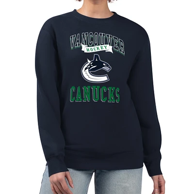 Women's G-III 4Her by Carl Banks Navy Vancouver Canucks Team Logo Tri-Blend Fleece Pullover Sweatshirt