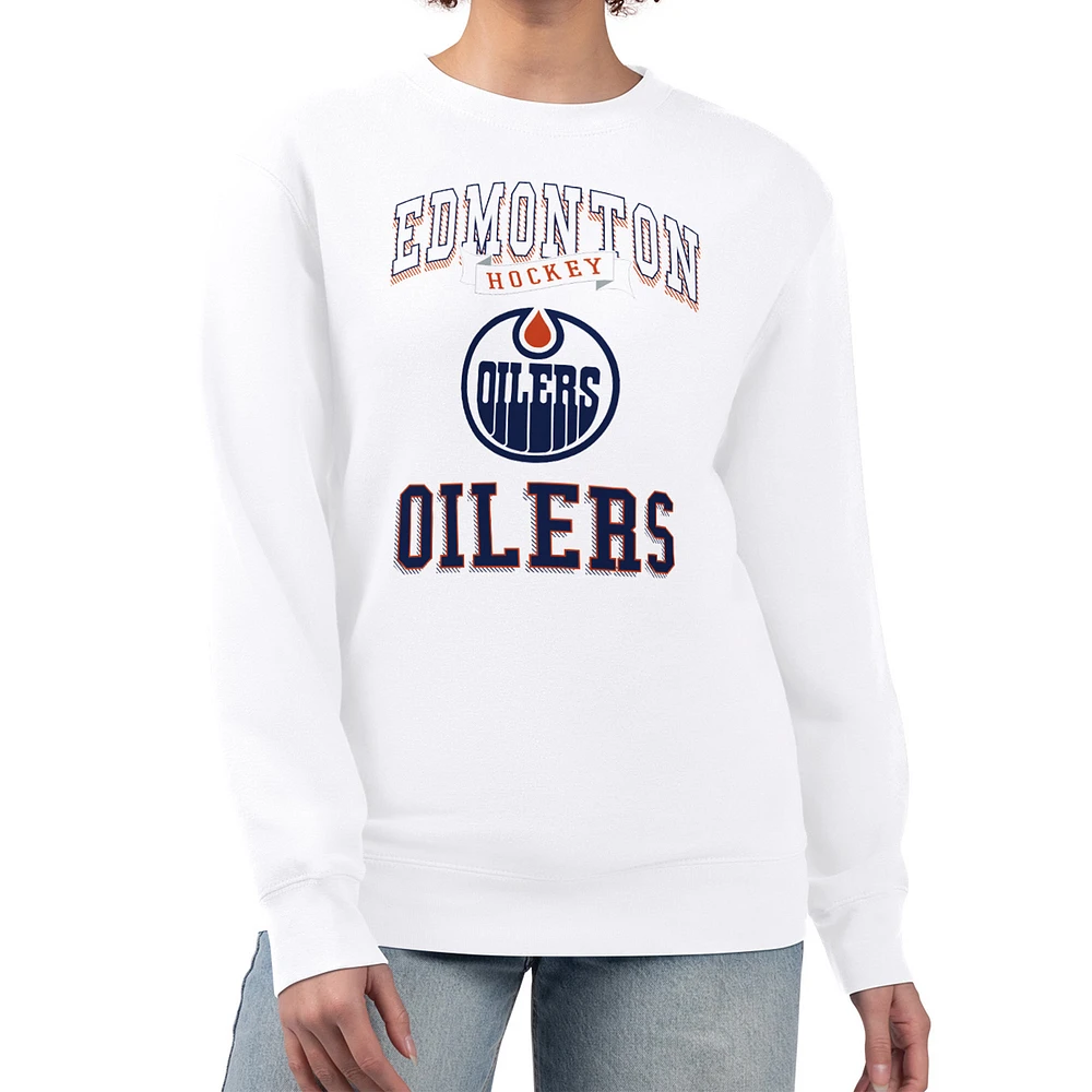 Women's G-III 4Her by Carl Banks White Edmonton Oilers Team Logo Tri-Blend Fleece Pullover Sweatshirt