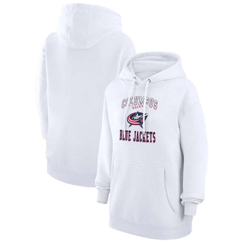 Women's G-III 4Her by Carl Banks White Columbus Blue Jackets Team Logo Tri-Blend Fleece Pullover Hoodie