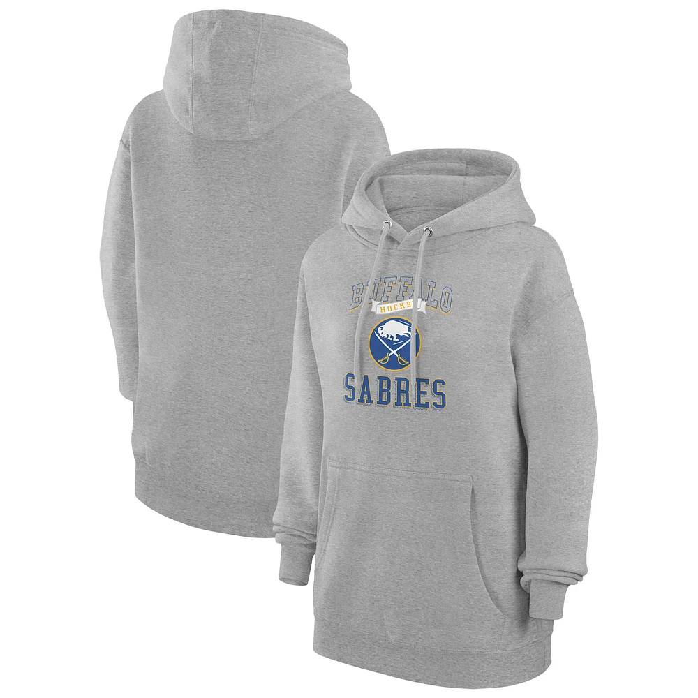 Women's G-III 4Her by Carl Banks Heather Gray Buffalo Sabres Team Logo Tri-Blend Fleece Pullover Hoodie