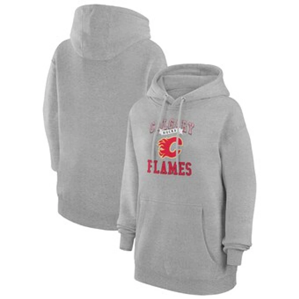 Women's G-III 4Her by Carl Banks Heather Gray Calgary Flames Team Logo Tri-Blend Fleece Pullover Hoodie