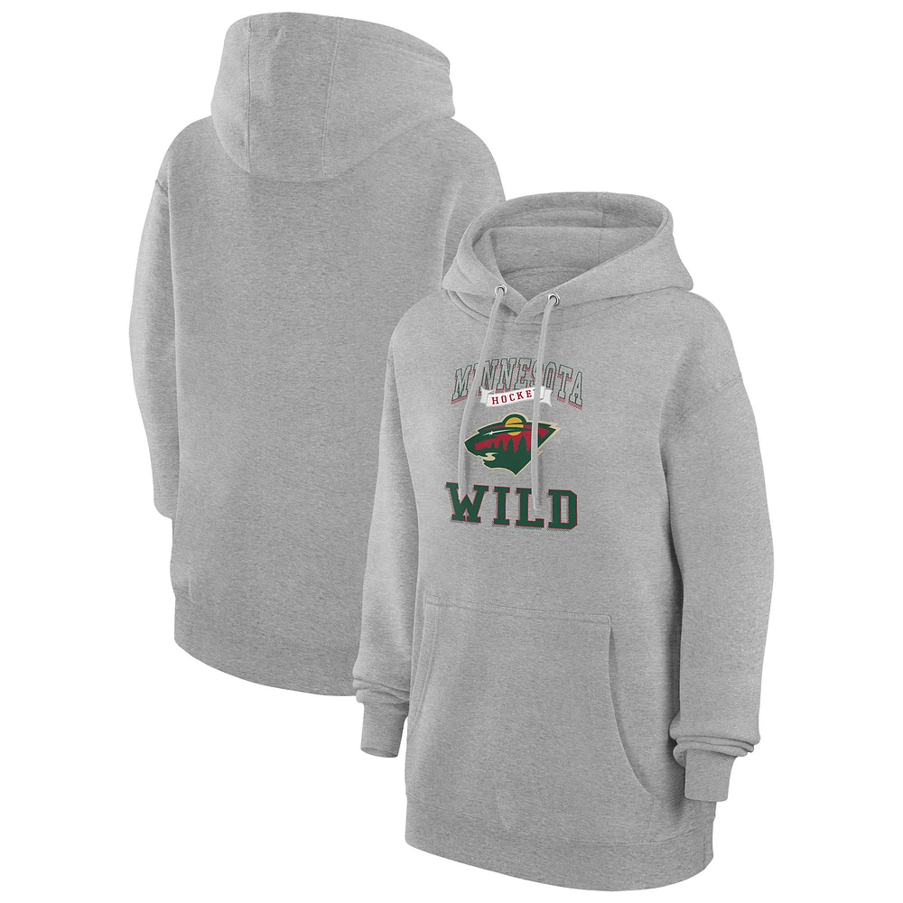 Women's G-III 4Her by Carl Banks Heather Gray Minnesota Wild Team Logo Tri-Blend Fleece Pullover Hoodie