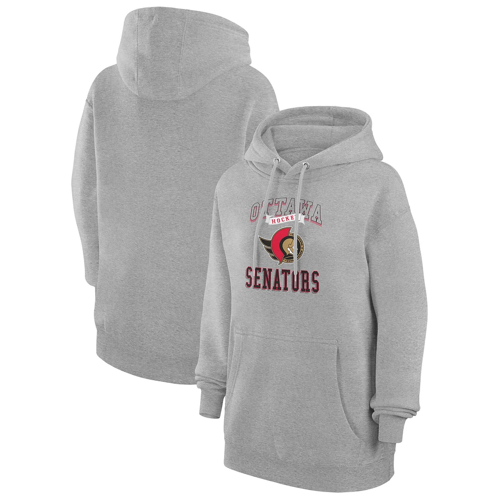 Women's G-III 4Her by Carl Banks Heather Gray Ottawa Senators Team Logo Tri-Blend Fleece Pullover Hoodie
