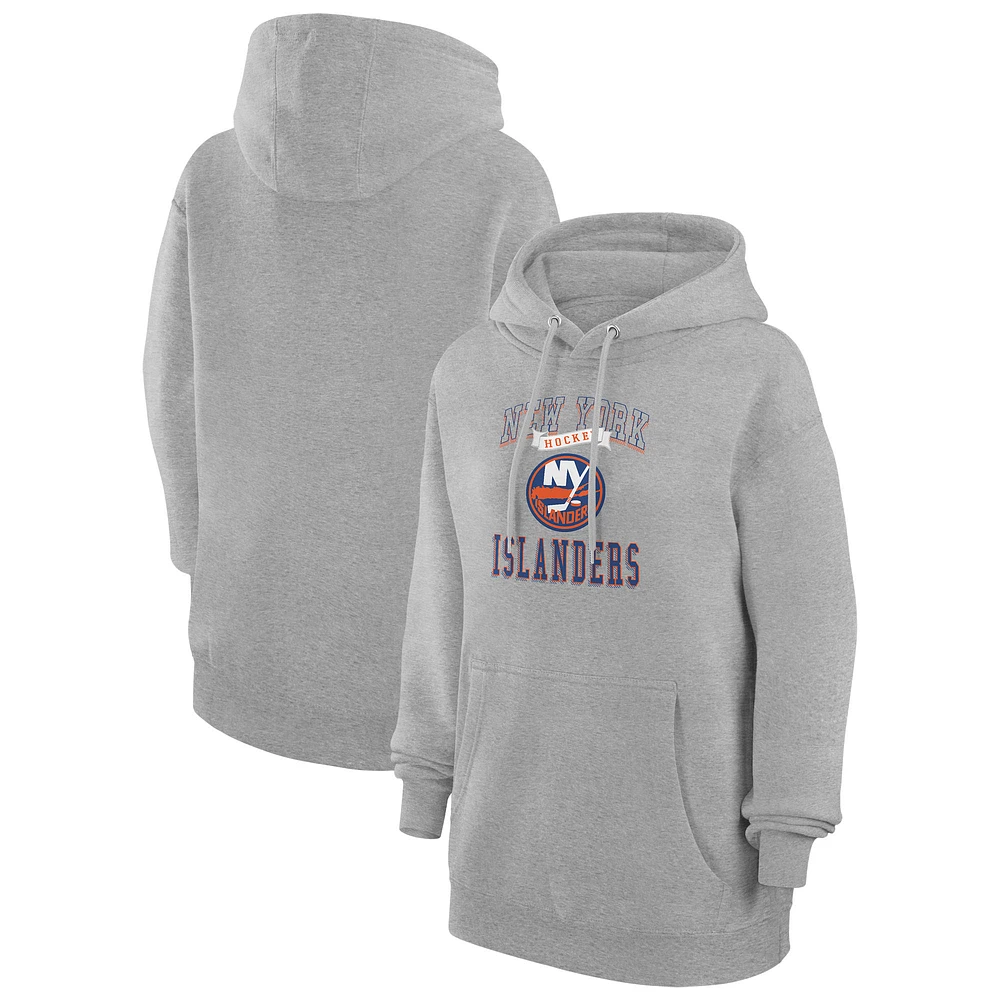 Women's G-III 4Her by Carl Banks Heather Gray New York Islanders Team Logo Tri-Blend Fleece Pullover Hoodie
