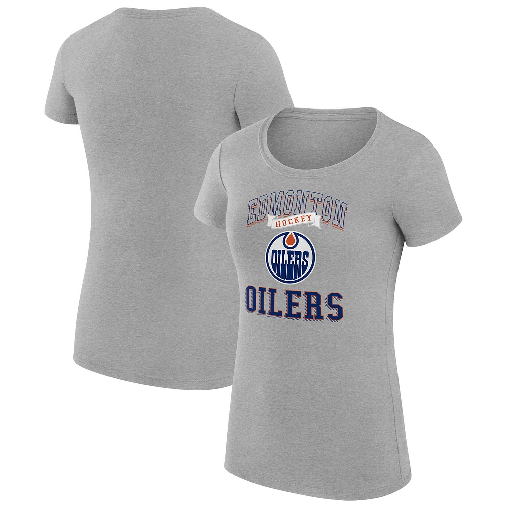 Women's G-III 4Her by Carl Banks Heather Gray Edmonton Oilers Super-Slim Fit Lightweight Team Logo Graphic T-Shirt