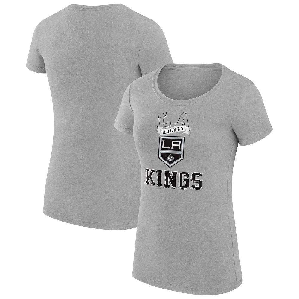 Women's G-III 4Her by Carl Banks Heather Gray Los Angeles Kings Super-Slim Fit Lightweight Team Logo Graphic T-Shirt