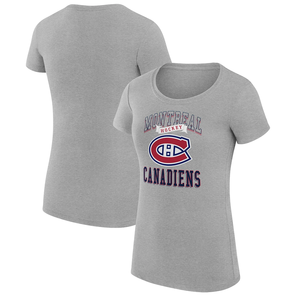 Women's G-III 4Her by Carl Banks Heather Gray Montreal Canadiens Super-Slim Fit Lightweight Team Logo Graphic T-Shirt