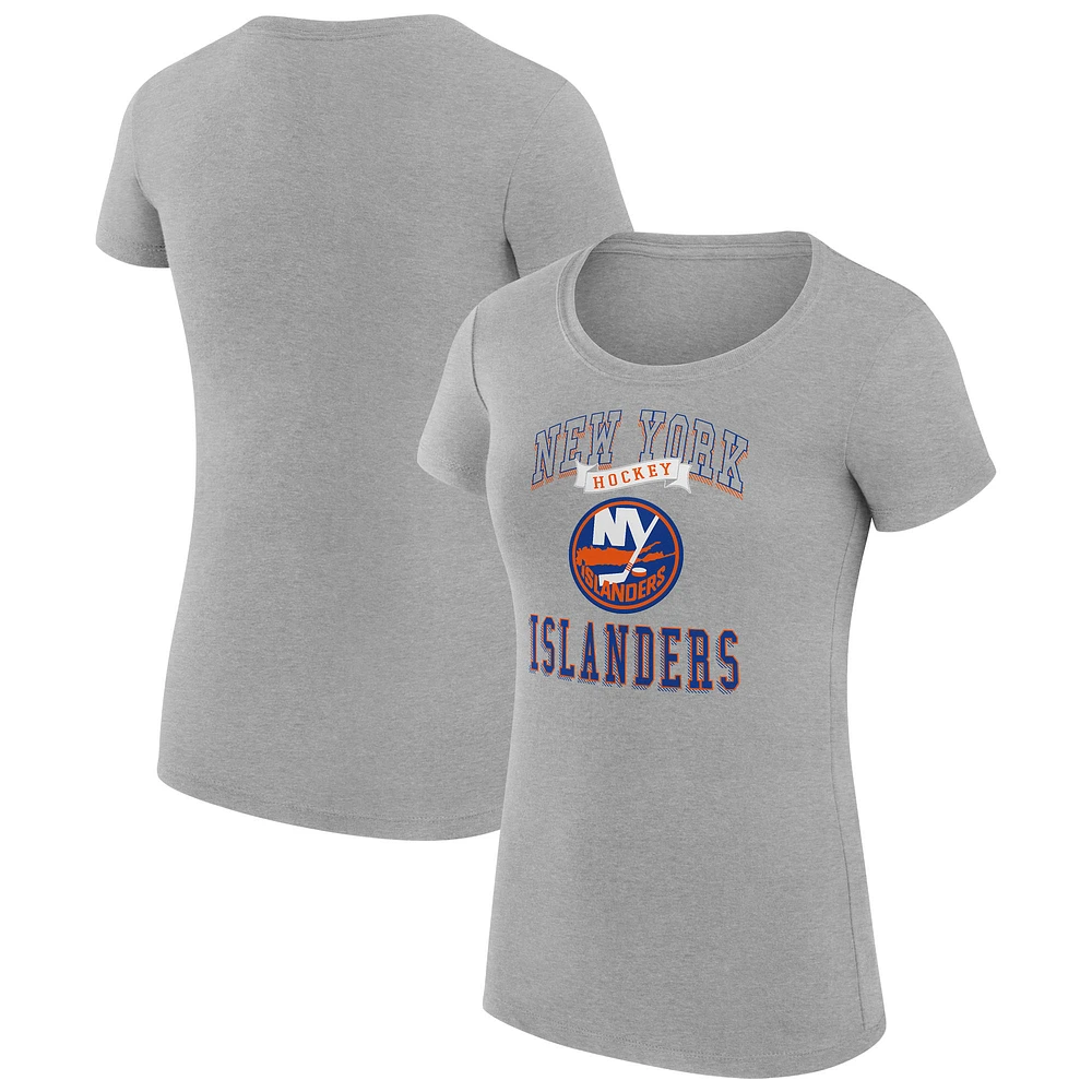 Women's G-III 4Her by Carl Banks Heather Gray New York Islanders Super-Slim Fit Lightweight Team Logo Graphic T-Shirt