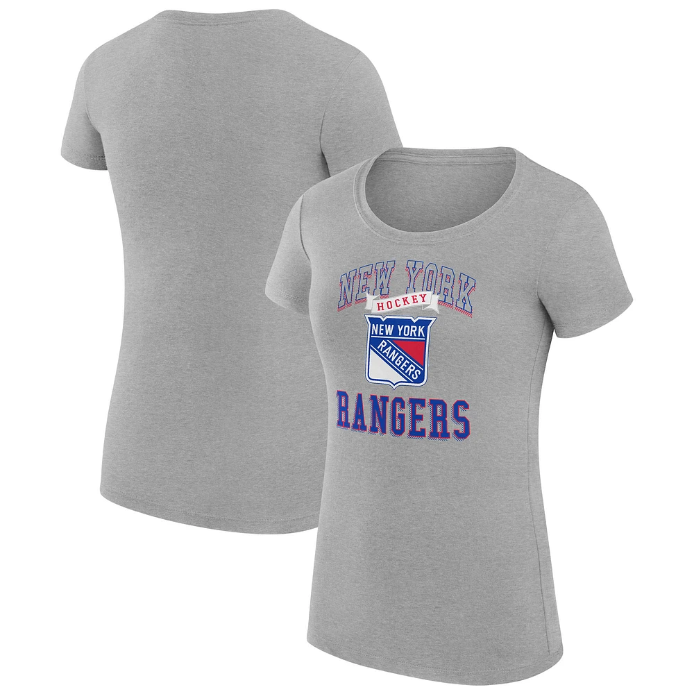 Women's G-III 4Her by Carl Banks Heather Gray New York Rangers Super-Slim Fit Lightweight Team Logo Graphic T-Shirt