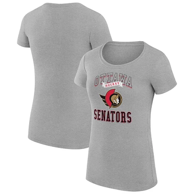 Women's G-III 4Her by Carl Banks Heather Gray Ottawa Senators Super-Slim Fit Lightweight Team Logo Graphic T-Shirt