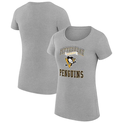 Women's G-III 4Her by Carl Banks Heather Gray Pittsburgh Penguins Super-Slim Fit Lightweight Team Logo Graphic T-Shirt
