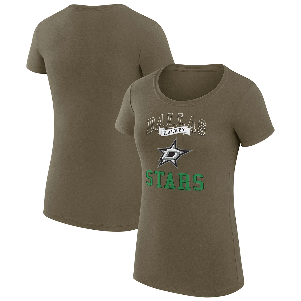 Women's G-III 4Her by Carl Banks Olive Dallas Stars Super-Slim Fit Lightweight Team Logo Graphic T-Shirt