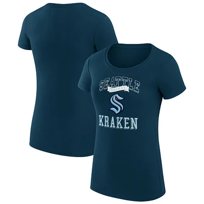 Women's G-III 4Her by Carl Banks Navy Seattle Kraken Super-Slim Fit Lightweight Team Logo Graphic T-Shirt