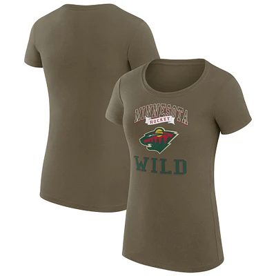 Women's G-III 4Her by Carl Banks Olive Minnesota Wild Super-Slim Fit Lightweight Team Logo Graphic T-Shirt
