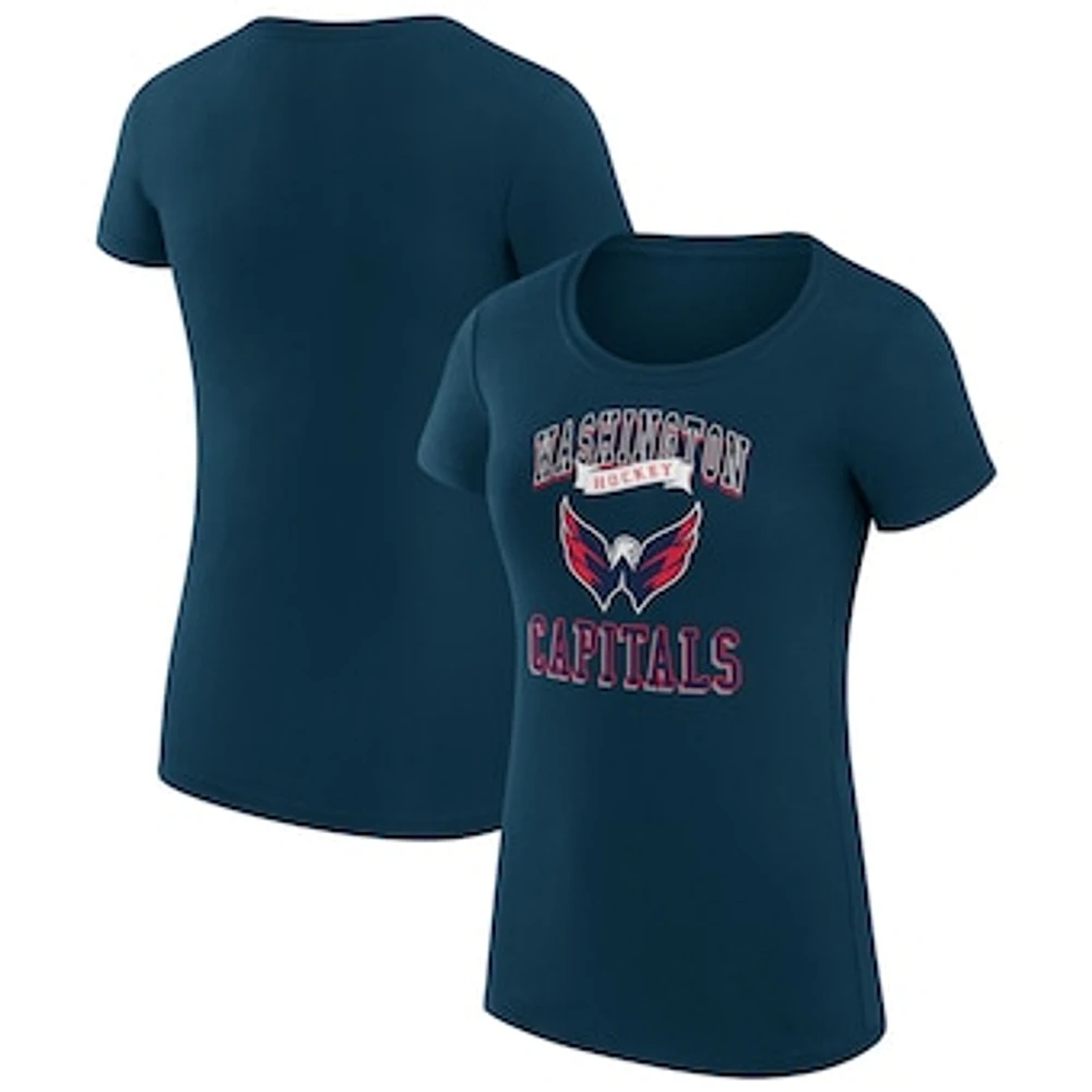 Women's G-III 4Her by Carl Banks Navy Washington Capitals Super-Slim Fit Lightweight Team Logo Graphic T-Shirt