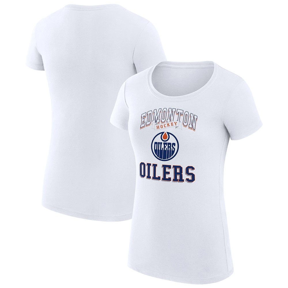 Women's G-III 4Her by Carl Banks White Edmonton Oilers Super-Slim Fit Lightweight Team Logo Graphic T-Shirt