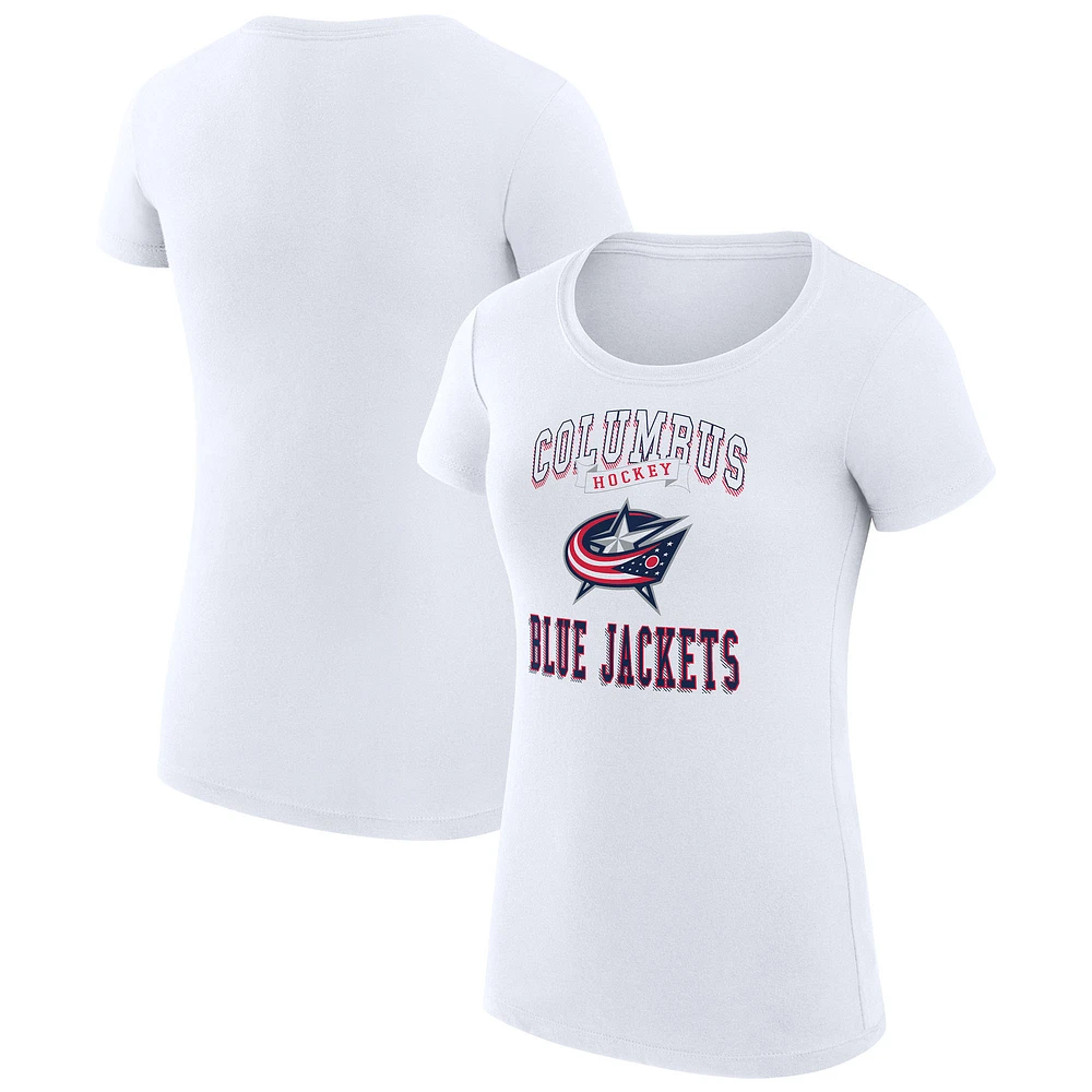 Women's G-III 4Her by Carl Banks White Columbus Blue Jackets Super-Slim Fit Lightweight Team Logo Graphic T-Shirt