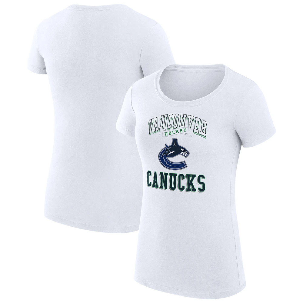 Women's G-III 4Her by Carl Banks White Vancouver Canucks Super-Slim Fit Lightweight Team Logo Graphic T-Shirt