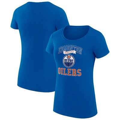 Women's G-III 4Her by Carl Banks Royal Edmonton Oilers Super-Slim Fit Lightweight Team Logo Graphic T-Shirt