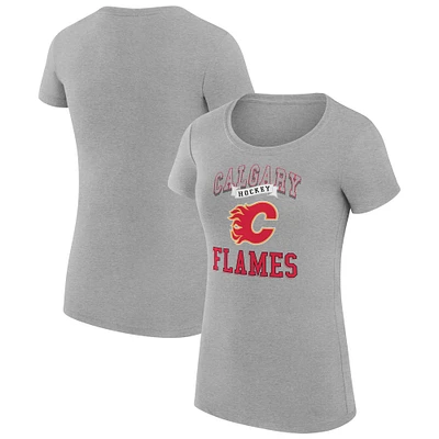 Women's G-III 4Her by Carl Banks Heather Gray Calgary Flames Super-Slim Fit Lightweight Team Logo Graphic T-Shirt