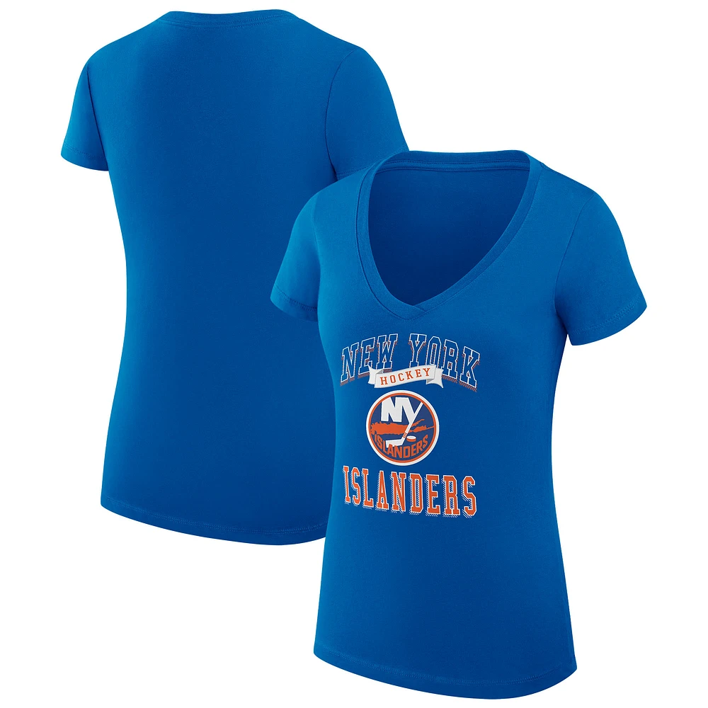 Women's G-III 4Her by Carl Banks Royal New York Islanders Super-Slim Fit Lightweight Team Logo Graphic V-Neck T-Shirt