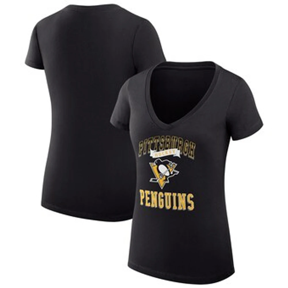 Women's G-III 4Her by Carl Banks Pittsburgh Penguins Super-Slim Fit Lightweight Team Logo Graphic V-Neck T-Shirt