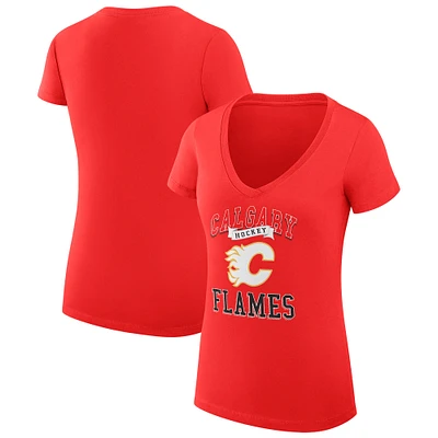 Women's G-III 4Her by Carl Banks Calgary Flames Super-Slim Fit Lightweight Team Logo Graphic V-Neck T-Shirt
