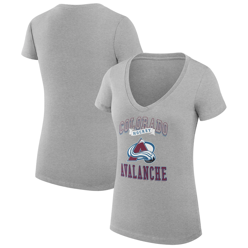 Women's G-III 4Her by Carl Banks Heather Gray Colorado Avalanche Super-Slim Fit Lightweight Team Logo Graphic V-Neck T-Shirt