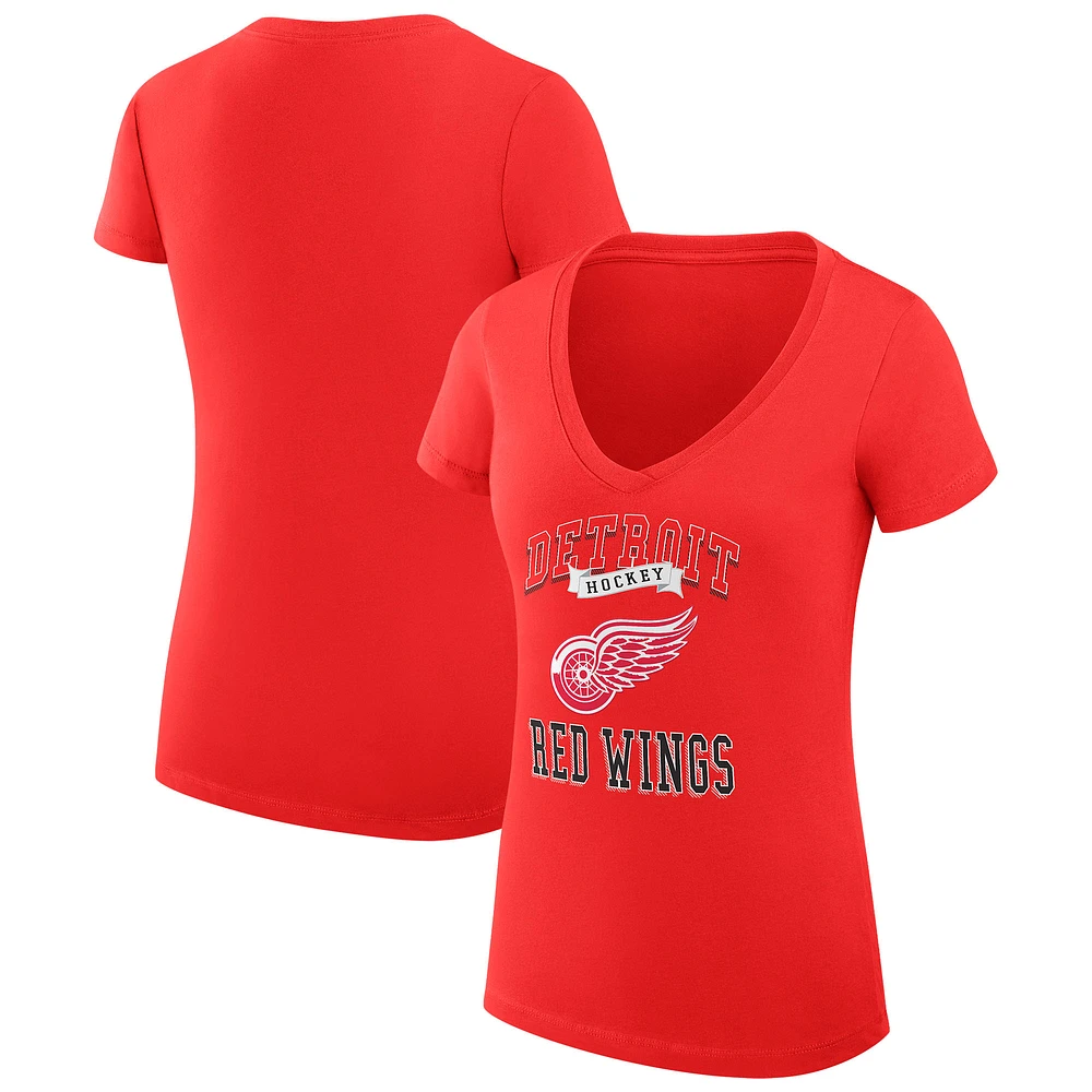 Women's G-III 4Her by Carl Banks Red Detroit Wings Super-Slim Fit Lightweight Team Logo Graphic V-Neck T-Shirt