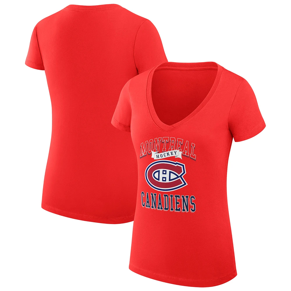 Women's G-III 4Her by Carl Banks Montreal Canadiens Super-Slim Fit Lightweight Team Logo Graphic V-Neck T-Shirt