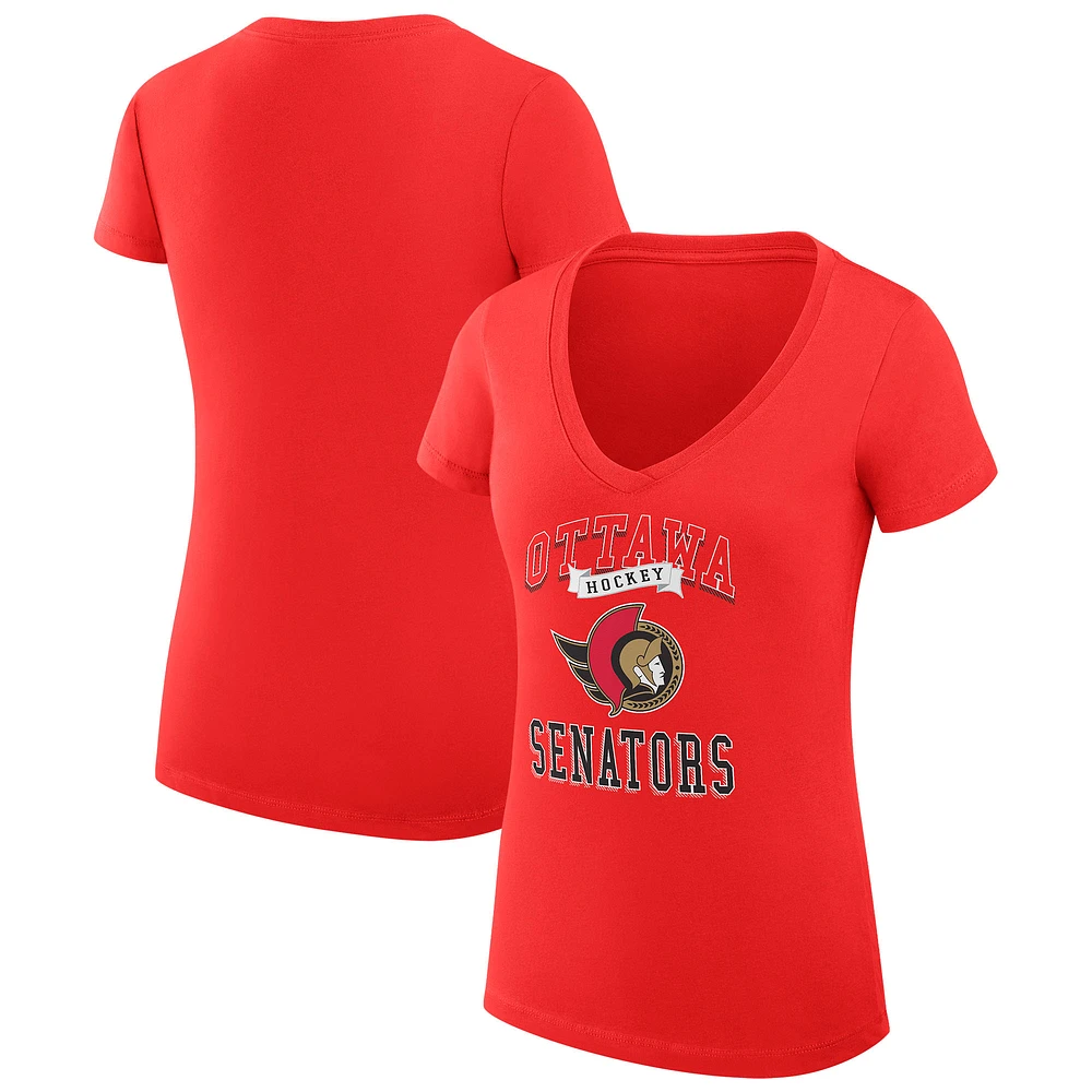 Women's G-III 4Her by Carl Banks Ottawa Senators Super-Slim Fit Lightweight Team Logo Graphic V-Neck T-Shirt